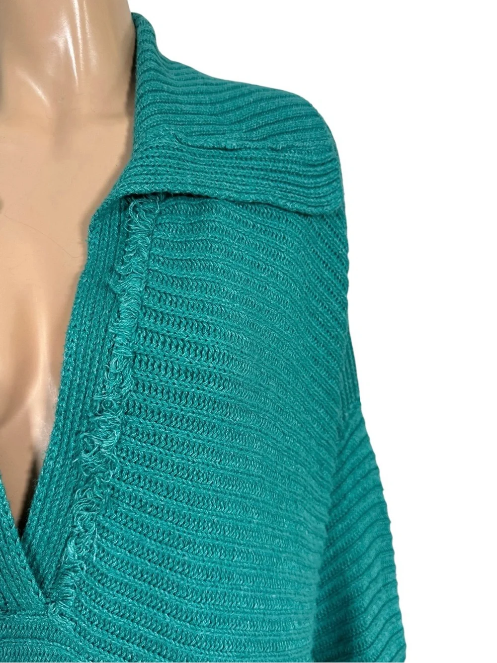 Free People Marlie Ribbed Knit Oversized Collared Pullover Sweater Teal XL